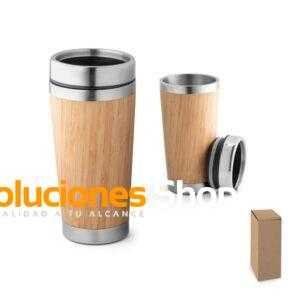 Vaso térmico, acero inoxidable, bambú, 450 ml, aislamiento premium, diseño eco-friendly, tapa hermética, personalización, regalo ideal, viajes, café, té, bebidas frías.
